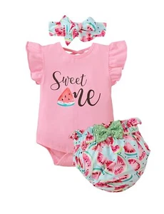 Baby Girl First Birthday Clothes 1st Birthday Girl Outfit Infant Watermelon O... - Picture 1 of 7