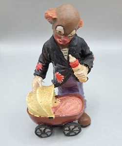 Vintage 3.5" Resin Scary Clown Spooky Figurine Teddy Bear Bottle Baby Stroller - Picture 1 of 9