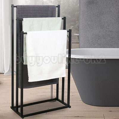 Black White 3 Tier Free Standing Towel Rail Stand Unit Rack Storage Bathroom