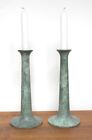 A Fine Pair of Antique Bronze Candlesticks Patinated Oxidised Archaic Finish