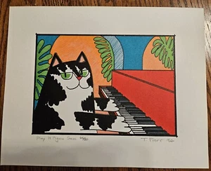 SELTENE Teresa T Farr Serigraph ""Play It Again Sam"" 1994 signierte & nummerierte Katzenkunst - Bild 1 von 5