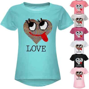Sparkling Reversible Sequin T-Shirt With Cute Heart Design For Kids Girls 22605 - Picture 1 of 38