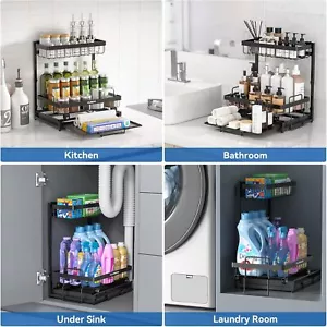 3 Tier Under Bathroom Organizer with Slide Shelf Extender for Kitchen Bathroom - Picture 1 of 8