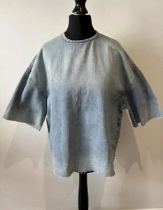 ZARA Ladies Denim Top Size XS Oversized Short Sleeve New With Tags - Picture 1 of 8