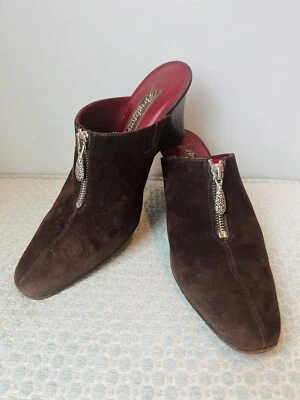 BRIGHTON Rocker 7.5 Marrón Gamuza Mujer Cuero Cuña Tacones Mula Italia Foto 1 de 4