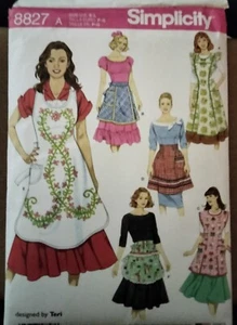 SIMPLICITY PATTERN 8827 APRONS RETRO MISSES SIZES S M L NEW UNCUT 6 STYLES - Picture 1 of 2
