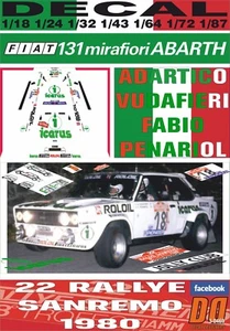 DECAL FIAT 131 ABARTH "ICARUS" A.VUDAFIERI R.SANREMO 1980 DnF (08) - Picture 1 of 1