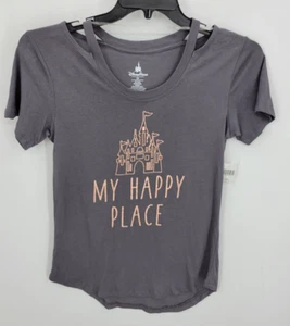 Top Castillo Parques Disney Mujer XS Gris My Happy Place Gráfico Hombro Frío - Imagen 1 de 7