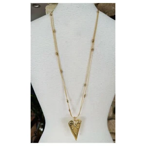 Gold-tone Heart Charm Chain Necklace W/Bead Accents - Picture 1 of 5