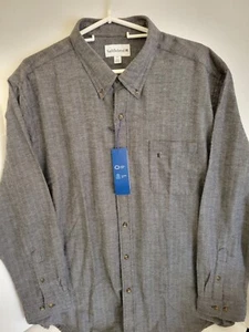 Saddlebred Men's XL Classic Fit Gray Herringbone Cotton Button-down - Picture 1 of 8