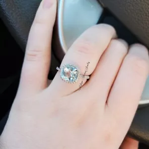 Aquamarine Ring Sterling Silver Engagement Ring Cushion Cut Sky Blue Gemstone - Picture 1 of 6
