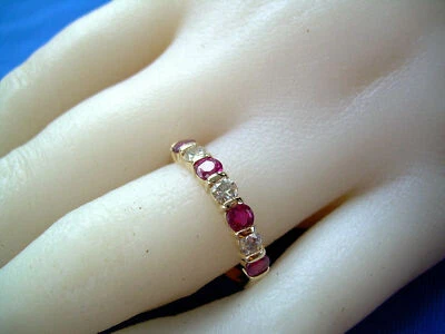 14k White Gold Plated 1Ct Lab Created Diamond Ruby Eternity Anniversary Ring - Image 1 of 4