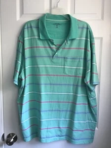 Saddlebred Men’s 2XLT Polo Shirt Green White Blue Pink Stripe  - Picture 1 of 5