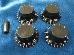 4 Vintage 1990's Gibson Black "Top Hat" Knobs and switch tip - Picture 1 of 7