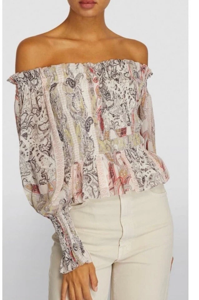 AllSaints Lara Makutu Off-The-Shoulder ToP In Soft Pink Size 12