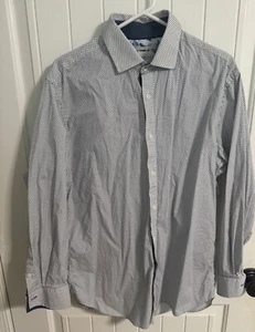 Mens Con.Struct Dress Shirt 16 1/2 32-33 White Blue Slim Fit Double Diamond - Picture 1 of 4