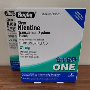 Lot of 2 Rugby Clear Nicotine Transdermal System Patch 21 mg Step 1 Expires 2024