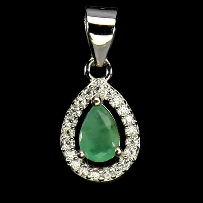 Colgante de plata de ley 925 pera esmeralda 6x4 mm joyas de piedras preciosas naturales Foto 1 de 4