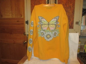 Obsessive Love Womens Sweatshirt Large Gold Oversized Butterfly "Always Growing" - Picture 1 of 3