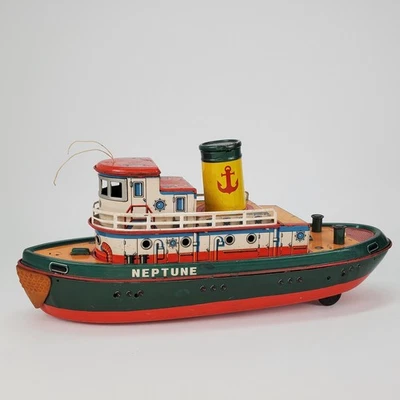 Vtg Neptune Tug Boat 1950s Battery Tin Japan Modern Toys Display/Parts/Repair - Image 1 of 4