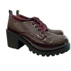 Dirty Laundry Red Patent Leather Lug Bootie Womens 6.5 New Grunge Goth Lace Up - Picture 1 of 13