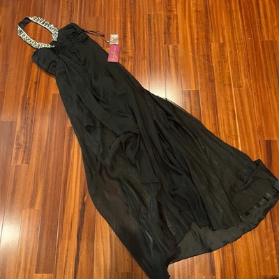 全新 全新带标签 Juliet 黑色礼服 连衣裙 装饰吊带领 正式晚会 XS — 第 1/4 张图片