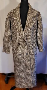 Abrigo Largo Completo Michelle Stuart Lana-Mohair Tweed Hecho en Yugoslavia Talla 6 De Colección - Imagen 1 de 6