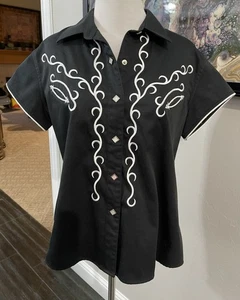 Brooks & Dunn Panhandle Slim Hemd Western schwarz L bestickt Perlen Druckknopf Y2K - Bild 1 von 13
