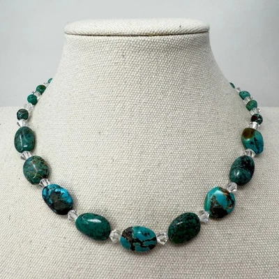 Grueso collar de piedra turquesa con cuentas cristal acento cierre de barril vintage Foto 1 de 4