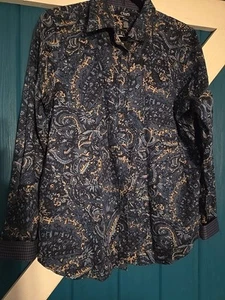 Chaps Button Up Shirt Large No Iron Blue Paisley Contrast Cuffs Country - Picture 1 of 4
