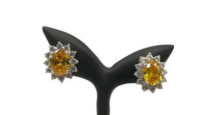 925 Sterling Silver Flower Earrings with Yellow Citrine and CZ Stones - Image 1 of 4