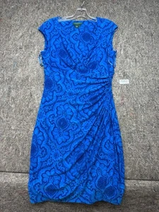 Ralph Lauren Dress Cowl Neck Jersey Stretch Floral Blue Size 12 - Picture 1 of 8
