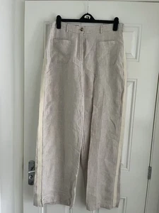 Brora Beige Stone Linen Wide Leg Trousers Size 18 BNWT - Picture 1 of 7