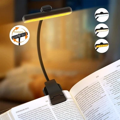 Wiederaufladbare Buchleuchte LED Clip-on Leselicht 3 Farbtemperatur USB Lampe - Image 1 of 4