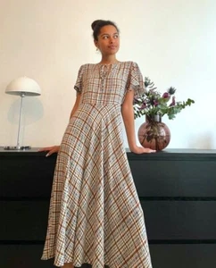 ZARA WOMAN MULTICOLOURED CHECKED FLOWING MIDI DRESS SIZE XS UK 8 - Picture 1 of 18
