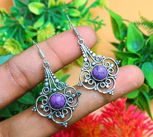 Purple Turquoise Gemstone Earring 925 Sterling Silver Plated earring Jewelry 1pc - Picture 1 of 2