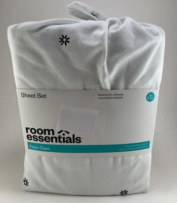 Room Essentials Easy Care Sheet Set Twin/XL Twin, White With Navy Blue Flowers  - Image 1 of 3