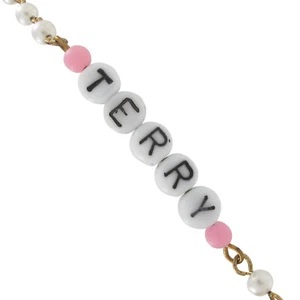 Terry - Pink Glass Faux Pearl Name Link Bracelet - Circa 1950-60 - Picture 1 of 4