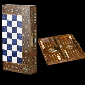 Backgammon Set Personalized Handmade Solid Wooden Board 20" / 100% Handmade - Picture 1 of 8