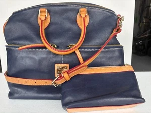 Dooney & Bourke Navy Leather Satchel Bag with Matching Pouch - Classic Trim - Picture 1 of 24