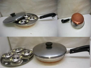 Sartén Revere Ware 8" revestida de cobre inoxidable 4 tazas cazador de huevos anillo y tapa - Imagen 1 de 7
