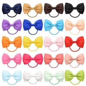 Candy Color Bowknot Hair Bands -Ribbon Bow Ponytail Girls Elastic Hair Ties 2Pcs - Picture 1 of 32