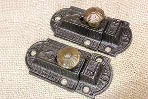 2 Old Cabinet Catches Cupboard Latches Solid Brass Knob Rustic Vintage 2 7/8" - Picture 1 of 14