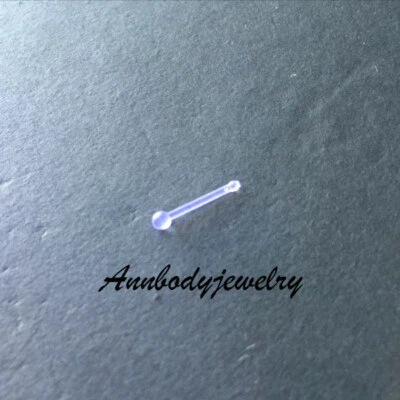 22G 20G 18G 8mm Bioplast Nose Bone STUD Clear Flexible Retainer 2mm Ball - Image 1 of 3