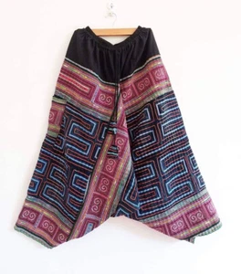 Unisex's Thai Hmong Style Pants Black Cotton Hand Woven Write Candles Harem  - Picture 1 of 18
