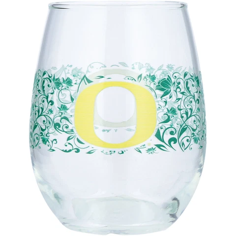 Oregon Ducks 15oz. Floral Stemless Wine Glass Cover