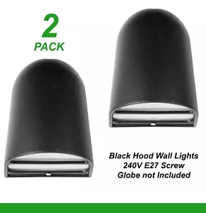 2 x Black Hood Wall Porch Lights Outdoor Aluminium Glass 240V E27 Screw IP44 - Picture 1 of 5