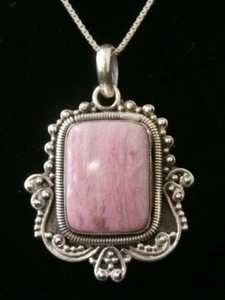 Vintage Southwestern Sterling Silver Pink Jasper Heavy Pendant Necklace. #1480 - Picture 1 of 9