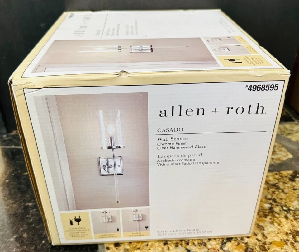 Allen Roth Casado Wall Sconce Chrome Clear Hammered Glass 4968595