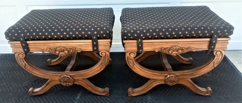 Vintage Antique Pair Of French Regency X Benches Ottomans Cover